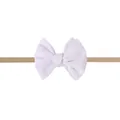 Detail of soft white velvet bow headband with thin elastic band for baby girls - White
