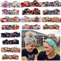 Detail of floral print baby headbands with rabbit ear bows in various colors - 7 Colors Set