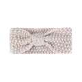 Bohemian style knitted baby headband with twist knot in light oatmeal color - Beige