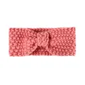 Pink knit baby headband with bow, cozy winter ear warmer for toddlers and infants - Dusky Pink