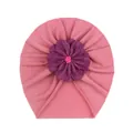 Cappello a turbante rosa per neonati con fiore in tessuto viola e piccole perline - Malva Scuro
