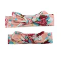 Floral print baby headbands with rabbit ear knots in soft pink stretch fabric - Light Pink Print