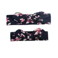 Floral knot rabbit ear headband set for baby and mom in navy blue stretchy cotton fabric - Black Orchid