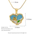 Collana a cuore in acciaio inossidabile placcato oro 18K PVD con ciondolo rosa blu smaltato - Stile Cuore in Smalto Sfumato Rosa (MSNK0338-PJ29)