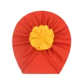 Turbante rosso per neonati con fiore in tessuto giallo e morbida maglia elasticizzata - Arancione