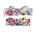 Floral knot headband set for mother and baby with pink and yellow botanical prints - White Floral