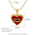 Collana con ciondolo a cuore in acciaio al titanio con smalto rosso e oro 18K PVD - Stile Cuore in Smalto con Labbra Rosse (MSNK0338-PJ35)