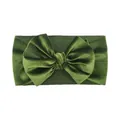 Macro detail of dark green velvet baby headband with a large decorative bow - Dark Green