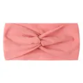 Detailed view of the coral pink knitted fabric texture and twisted knot design on the headband - Dark Mauve