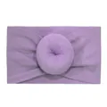 Lavender ribbed nylon baby headband with soft donut rosette knot on white background - Purple
