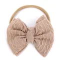 Bandeau bébé en nylon souple avec un grand nœud en maille gaufrée de couleur rose poudré - Café Clair
