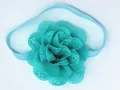 Bandeau bébé bleu lac avec fleur découpée au laser et ruban élastique doux - Bleu ciel