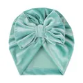Bonnet turban en velours vert menthe pour bébé avec un grand nœud décoratif élégant - Vert menthe