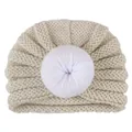 Cappello lavorato a maglia bianco crema per neonati con nodo a ciambella e coste - Beige