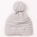 Light grey baby knit hat with matching pom-pom and thick ribbed cuff for winter warmth - Beige