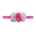 Elastic baby headband with three chiffon flowers, faux pearls and sparkling rhinestones - Purple/Rose Red Mix