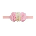 Detail of baby elastic headband featuring three chiffon flowers with pearls and rhinestones - Pink/Cream Mix