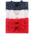 3Pcs baby nylon bow headbands in navy, white, and red with soft elastic fabric - Navy, White, Red
