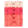 3pcs baby nylon headbands with large bows in pink, rose, and coral orange colors - Set F (Light Pink, Rose, Watermelon)