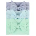 3-piece set of elastic nylon baby headbands with large bows in soft pastel colors - Light Purple, Blue, Mint Green