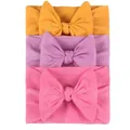 3-pack elastic baby headbands with large soft nylon bows in yellow, purple, and pink - Mustard, Purple, Pink