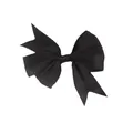 Detailed close-up of a black grosgrain ribbon bow with a textured ribbed finish and swallowtail cut - Black