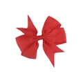 Detail of red grosgrain ribbon hair bow with layered swallowtail and woven texture - Red