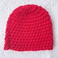 Thick red crochet knit baby winter hat with dense texture in a cozy style - Red