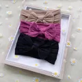 Set di 3 fasce per neonati in nylon con fiocchi a coste beige, rosa e nero - Caffè Scuro Viola Melanzana Nero