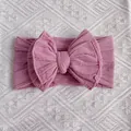 Retro pink cable knit baby headband with a large double-layer bow for infant girls - Taro Purple