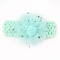 Bandeau bébé au crochet vert menthe avec grande fleur en tulle et paillettes d'étoiles - Vert menthe