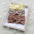 Set di 3 fasce per neonati in nylon con grandi fiocchi in giallo, beige e marrone - Beige Caffè Chiaro Marrone