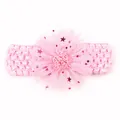 Bandeau élastique rose pour bébé avec grande fleur en tulle et paillettes rouges - Rose