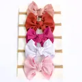 Détail de lot de 5 bandeaux bébé en nylon côtelé avec nœuds aux couleurs Morandi - Rose Poudré+Rouge Jujube+Rouge Pourpre+Blanc+Rose