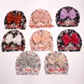 Baby floral turban hats with gold dot bows available in eight assorted colors and patterns - Mixed 8 Colors