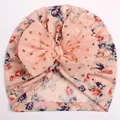 Baby floral turban hat with big pink polka dot bow and delicate flower print - Snow Bud