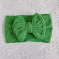 Baby cable-knit nylon headband with a large grass green double-layered bow ornament - Green