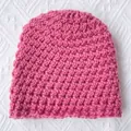 Handmade chunky knit winter beanie for babies in vibrant magenta with honeycomb texture - Dark Mauve