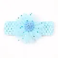 Bandeau bébé bleu clair avec fleur en maille creuse et paillettes étoiles - Rose bonbon