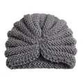 Deep grey knit turban hat for kids made of soft wool blend with stylish front twist - Gray