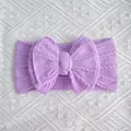 Lavender cable knit nylon baby headband with a large layered bow for infants - Purple