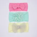 Lot de 3 bandeaux bébé en nylon avec nœud rose, fleur verte et nœud en maille jaune - Rose Moyen Vert Menthe Beige