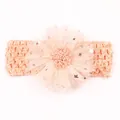 Bandeau bébé rose pêche avec bande au crochet et fleur en résille à paillettes - Rose Chair