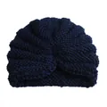 Turbante de punto azul marino para bebé con diseño de nudo y textura de punto acanalado - Azul marino