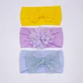 Lot de 3 bandeaux bébé avec noeud tricoté jaune, fleur violette et noeud en tulle bleu - Jaune Vif Violet Violet Clair
