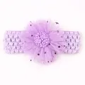 Bandeau bébé violet avec ruban au crochet évidé et fleur en résille à paillettes étoiles - Violet