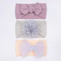 Lot de 3 bandeaux bébé en nylon avec motifs floraux et nœuds dans des tons neutres - Violet Taro Gris Rose Chair