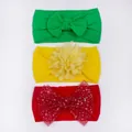 Ensemble de 3 bandeaux pour bébé en nylon doux avec nœuds colorés et fleurs - Vert Noël Jaune Rouge