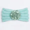 Handmade mint green knitted winter headband for babies with a large 3D floral accent - Mint Green