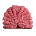 Soft pink knitted baby turban hat with elegant ribbed textures for infant girls - Dusty Pink